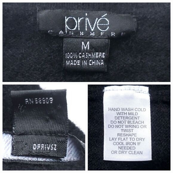 Prive Cashmere Sweater Size M Black V Neck Pullover 35" Bust Quiet Luxury Casual - Picture 2 of 8